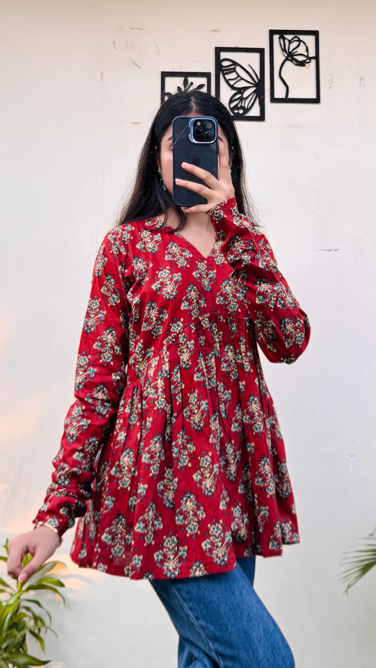 Cotton Flared Printed Aliacut Peplum Top - Dolled Up