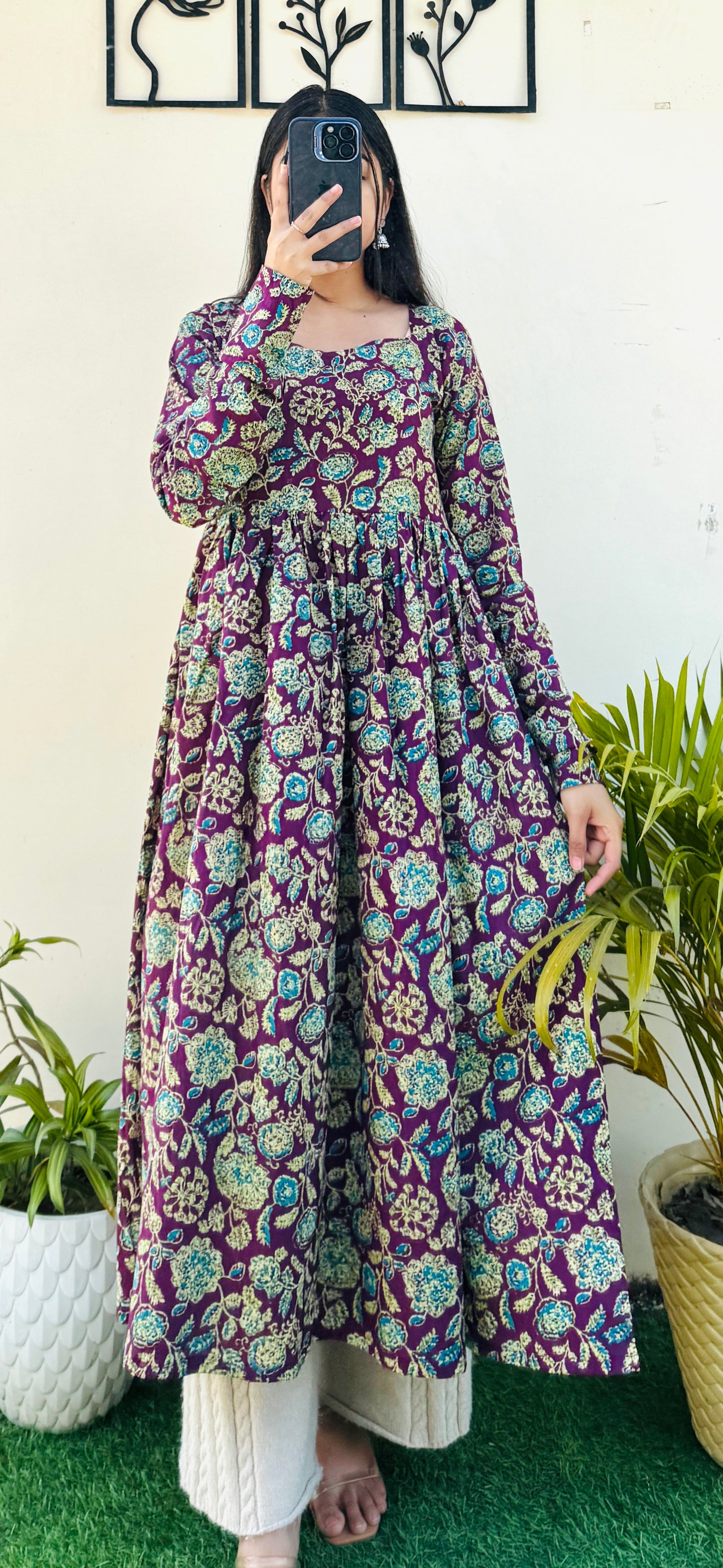 Cotton Full Sleeve Wine Nyra Cut Long Kurti