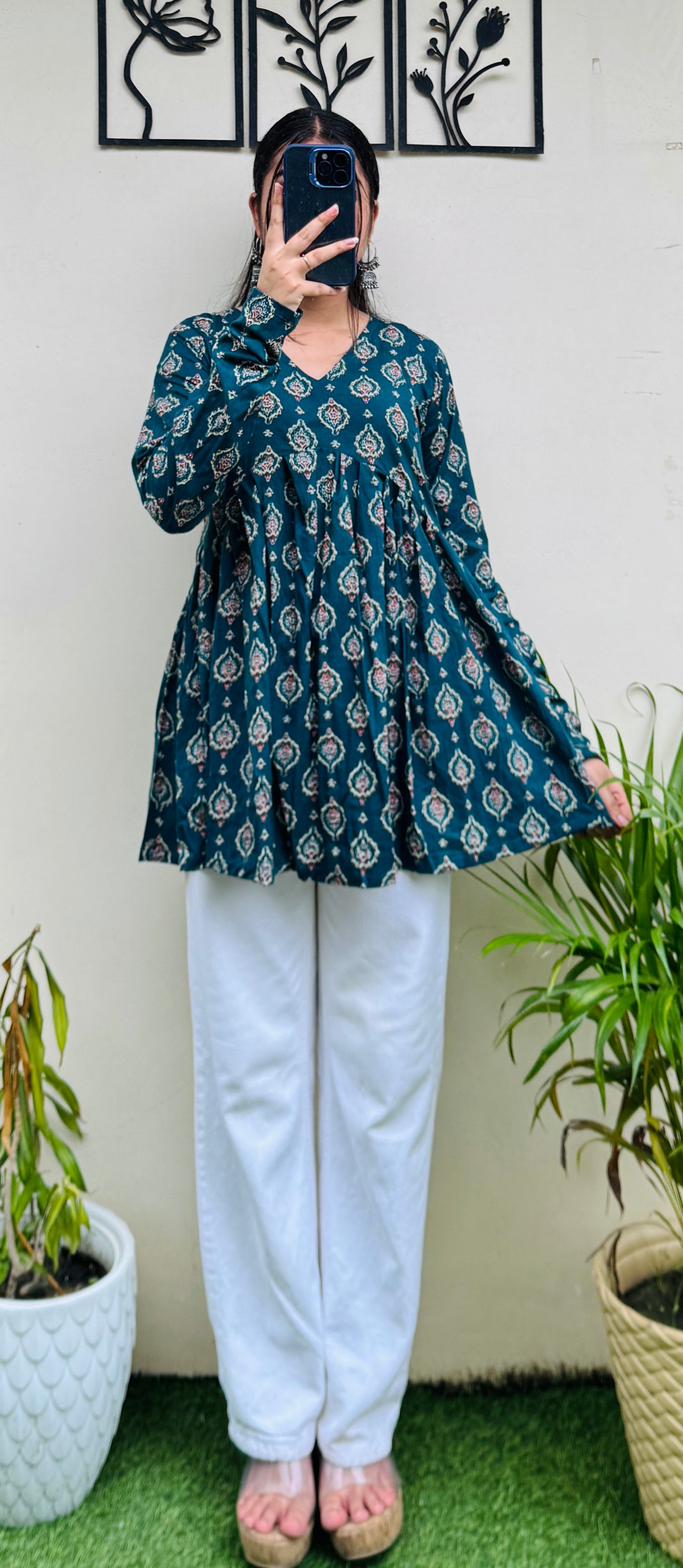 Cotton Flared Aliacut Floral Print Peplum Top