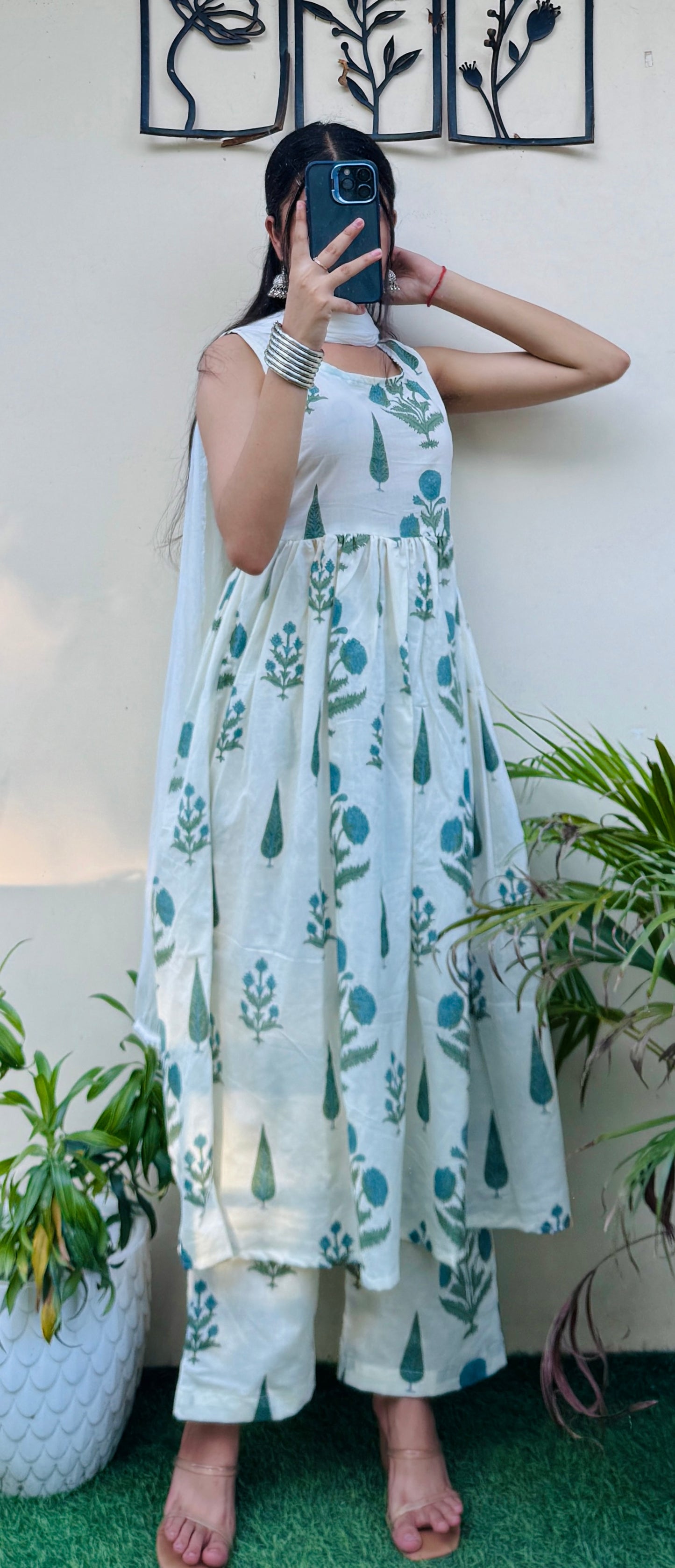 Beautiful Cotton Sleeveless Anarkali Suit Set