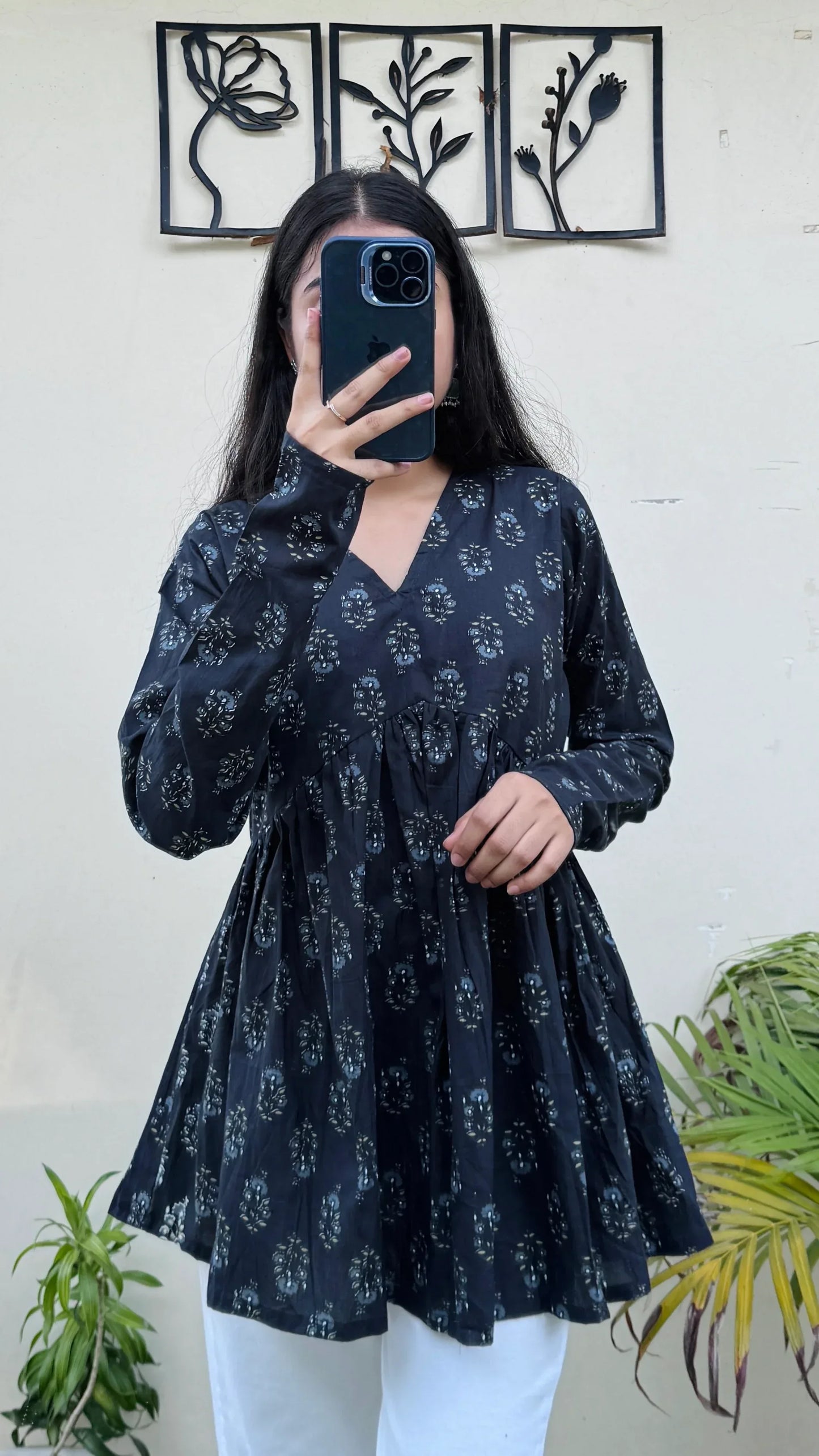 Cotton Black Flared Printed Aliacut Peplum Top - Dolled Up