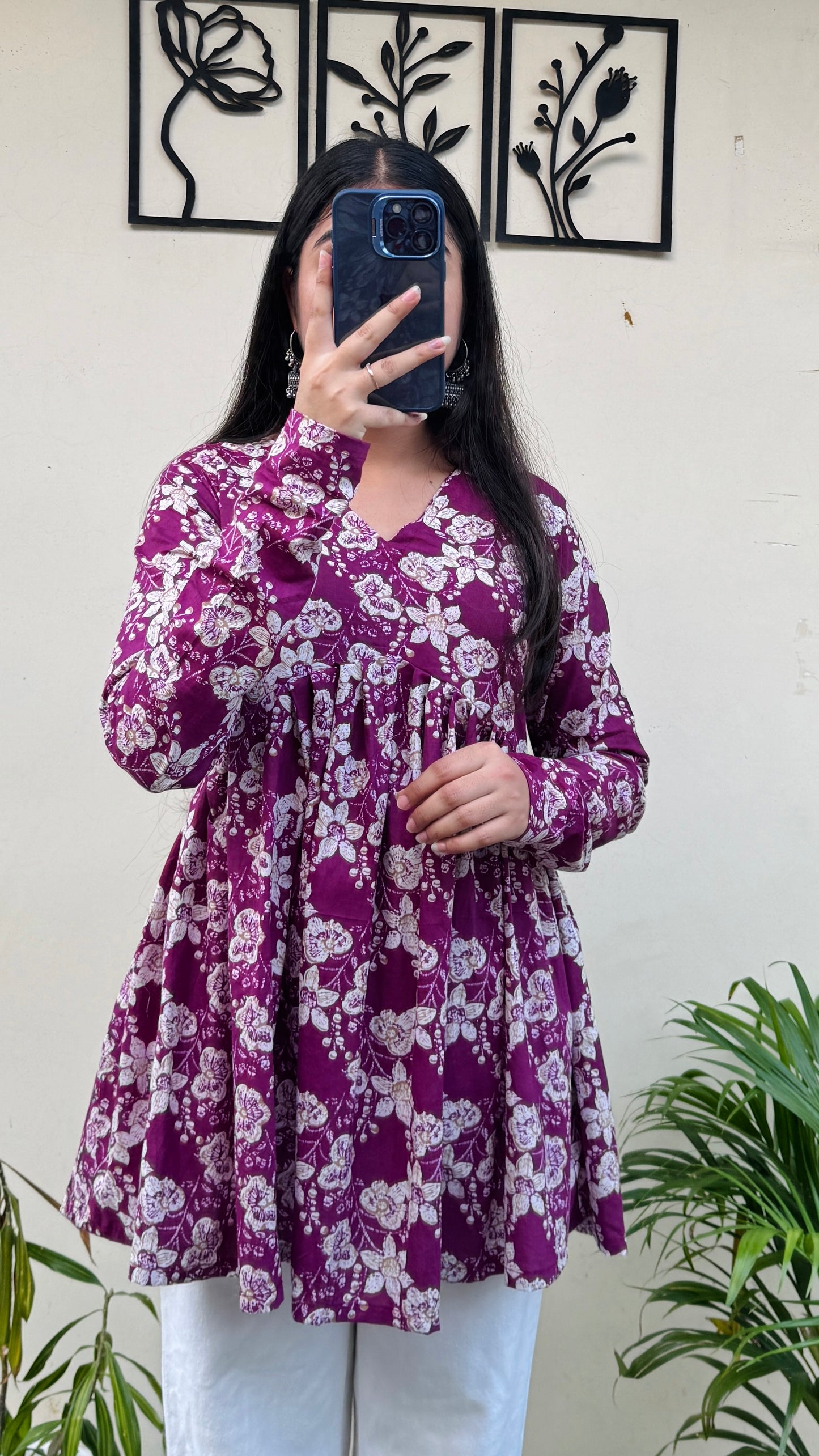 Cotton Flared Floral Print Aliacut Peplum Top