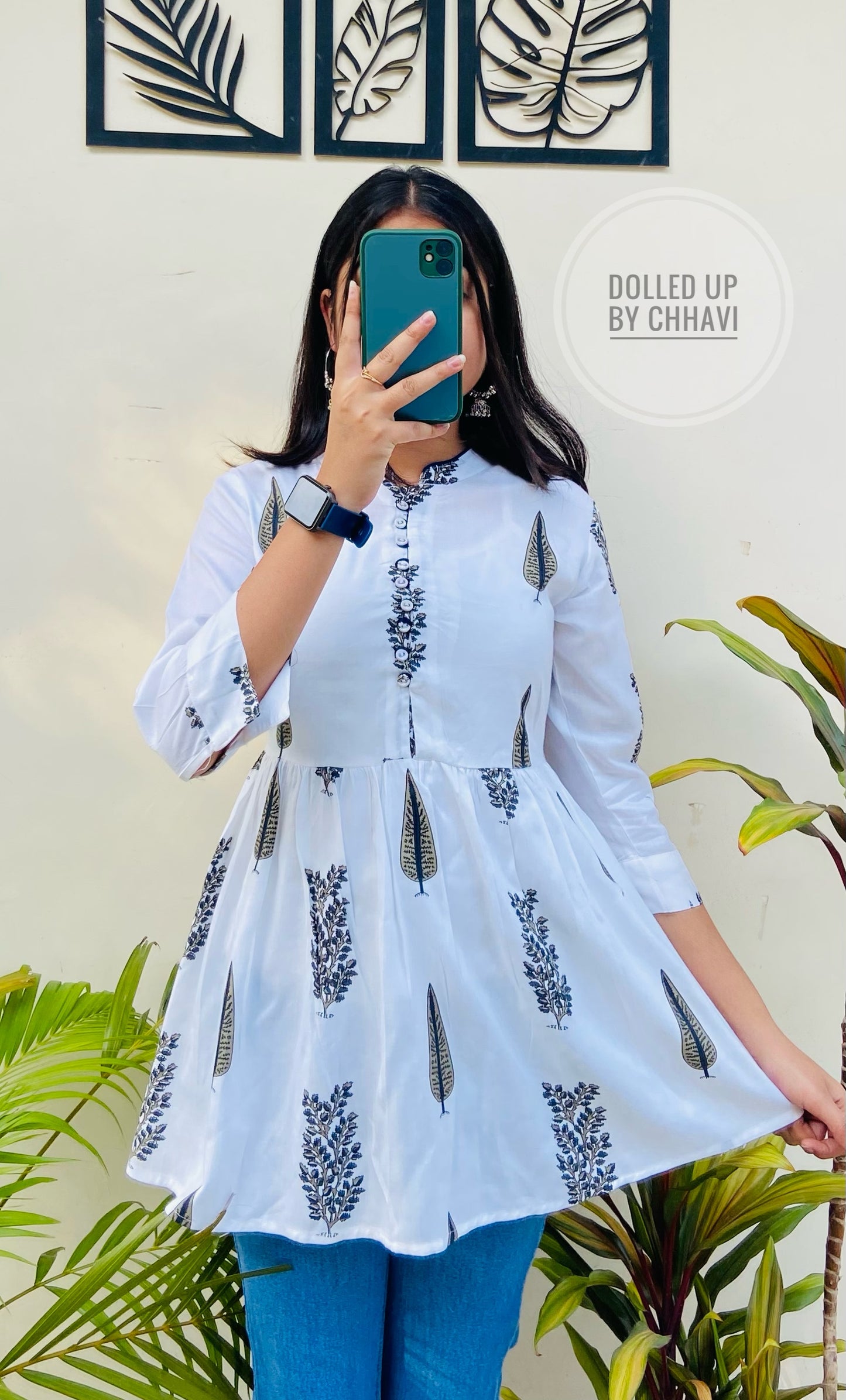 White Printed Cotton Short Top