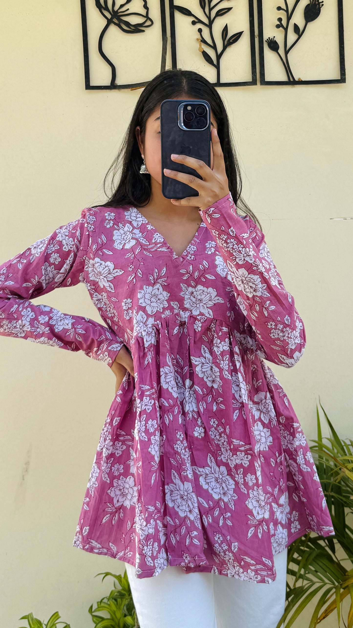 Cotton Flared Floral Print Aliacut Peplum Top