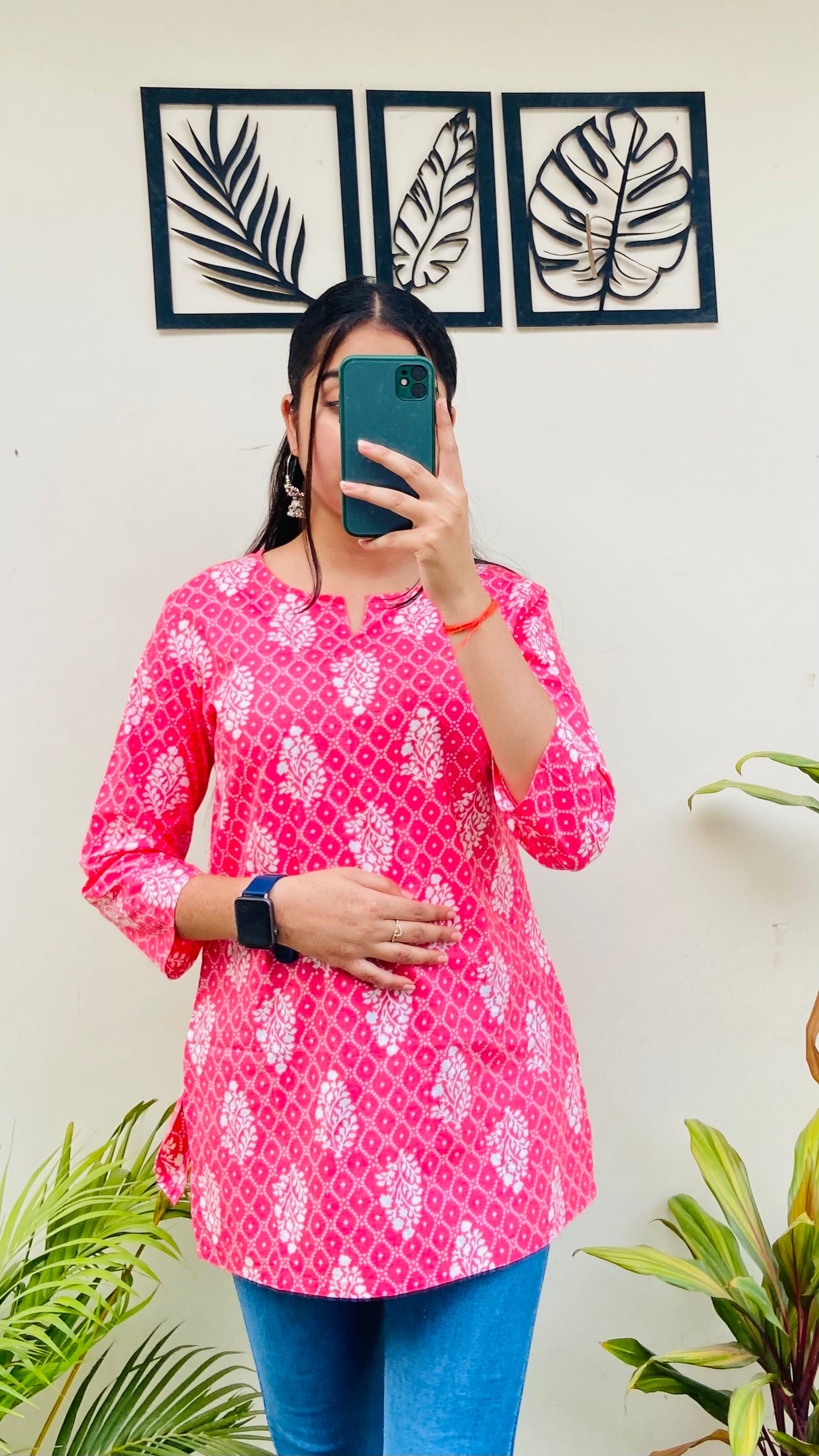 Pink Printed Short Kurti
