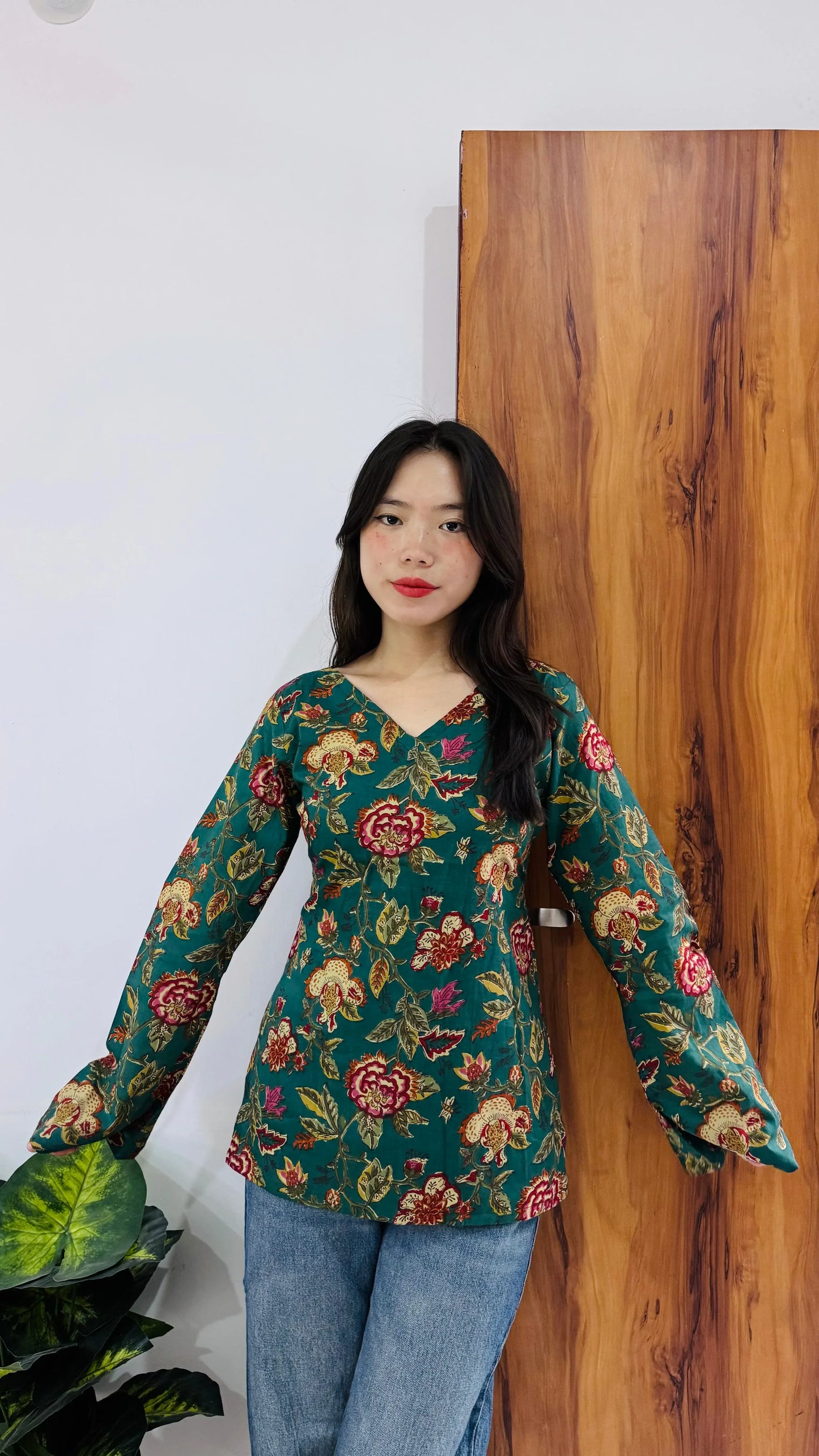 Cotton Bell Sleeves Back Crisscross design Short Kurtii - Dolled Up