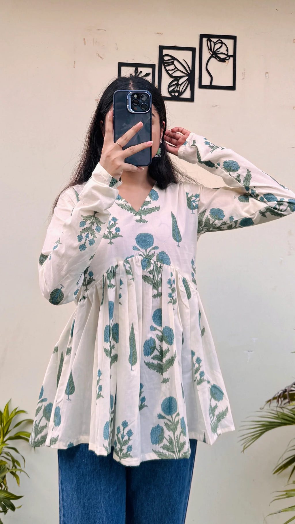 Cotton White Flared Printed Aliacut Peplum Top - Dolled Up