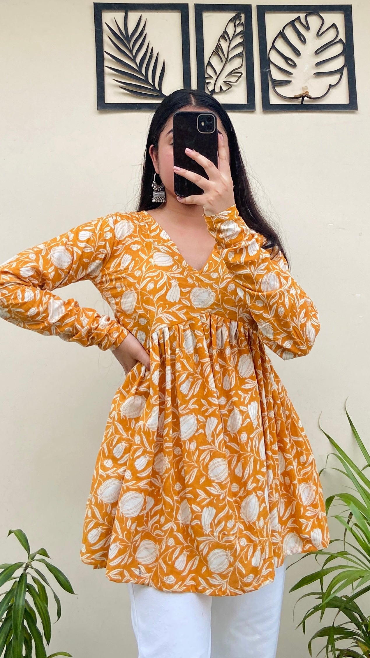 Cotton Yellow Flared Aliacut Floral Print Peplum Top