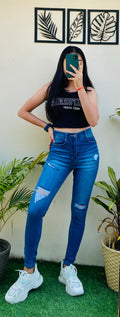 High Waisted Whisker Ripped Skinny Fit Stretchable Denim - Dolled Up