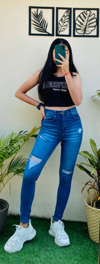High Waisted Whisker Ripped Skinny Fit Stretchable Denim - Dolled Up