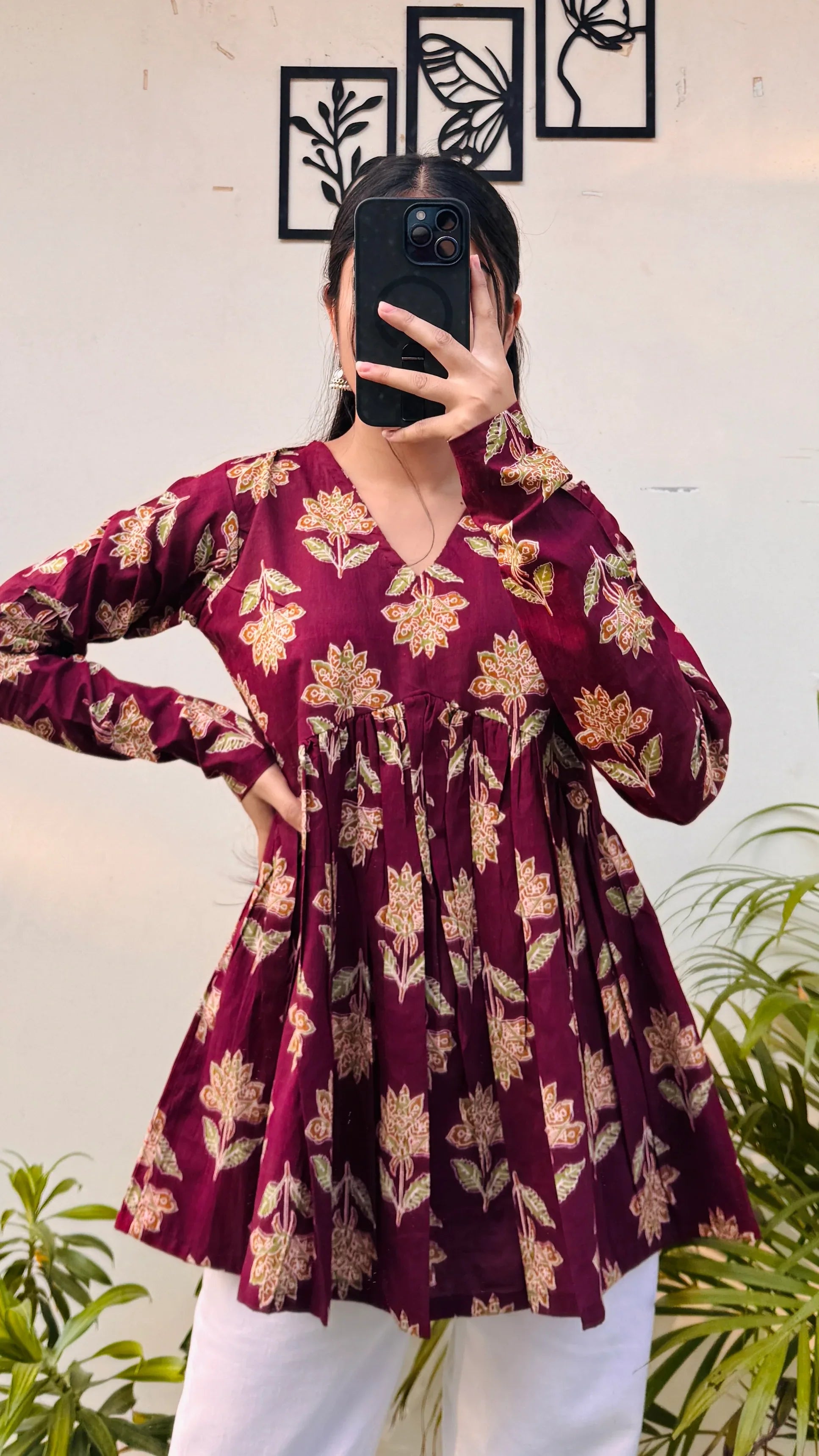 Cotton Maroon Flared Printed Aliacut Peplum Top - Dolled Up