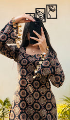Cotton Printed With Mirror Work Lace Corset Back Kurti