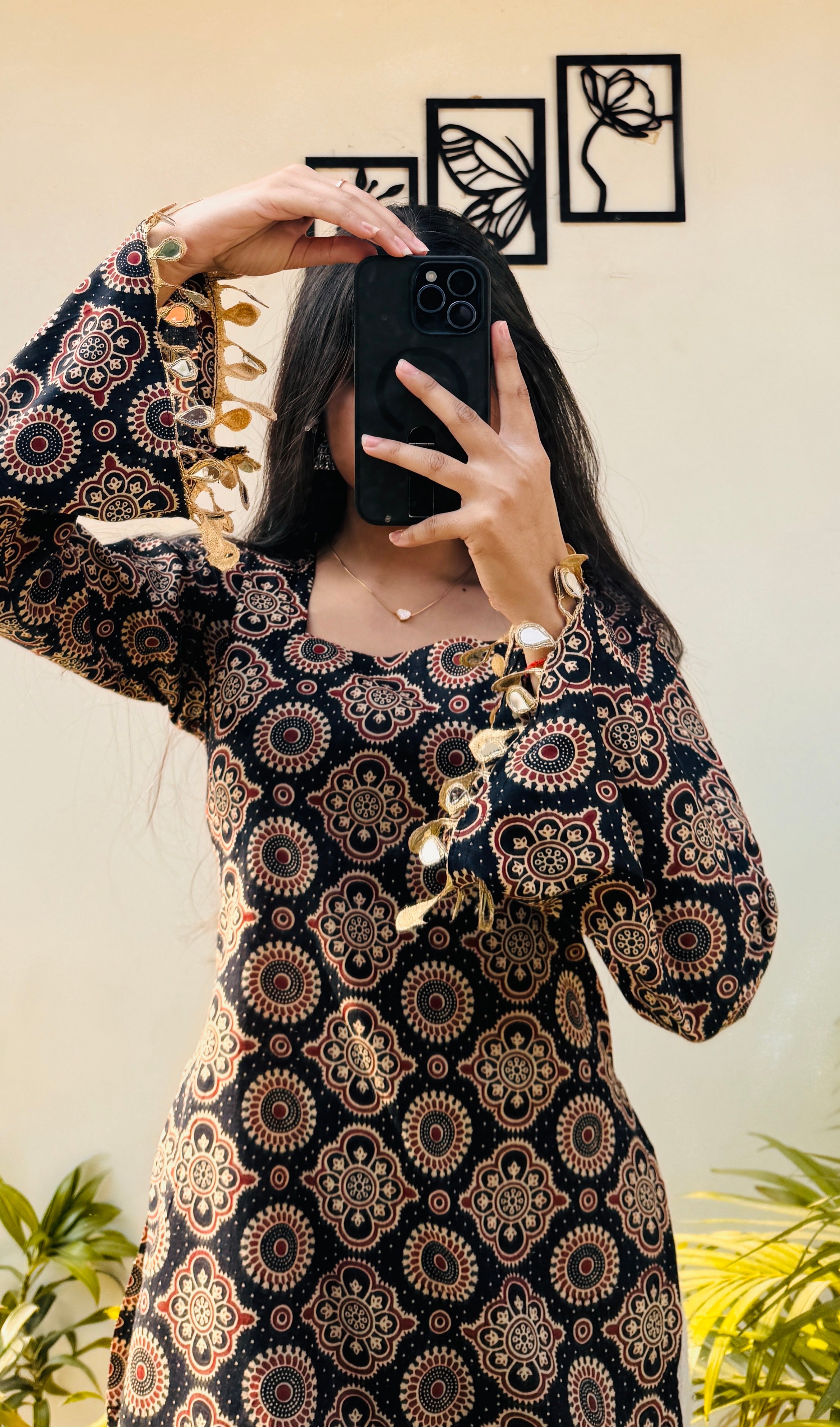 Cotton Printed With Mirror Work Lace Corset Back Kurti