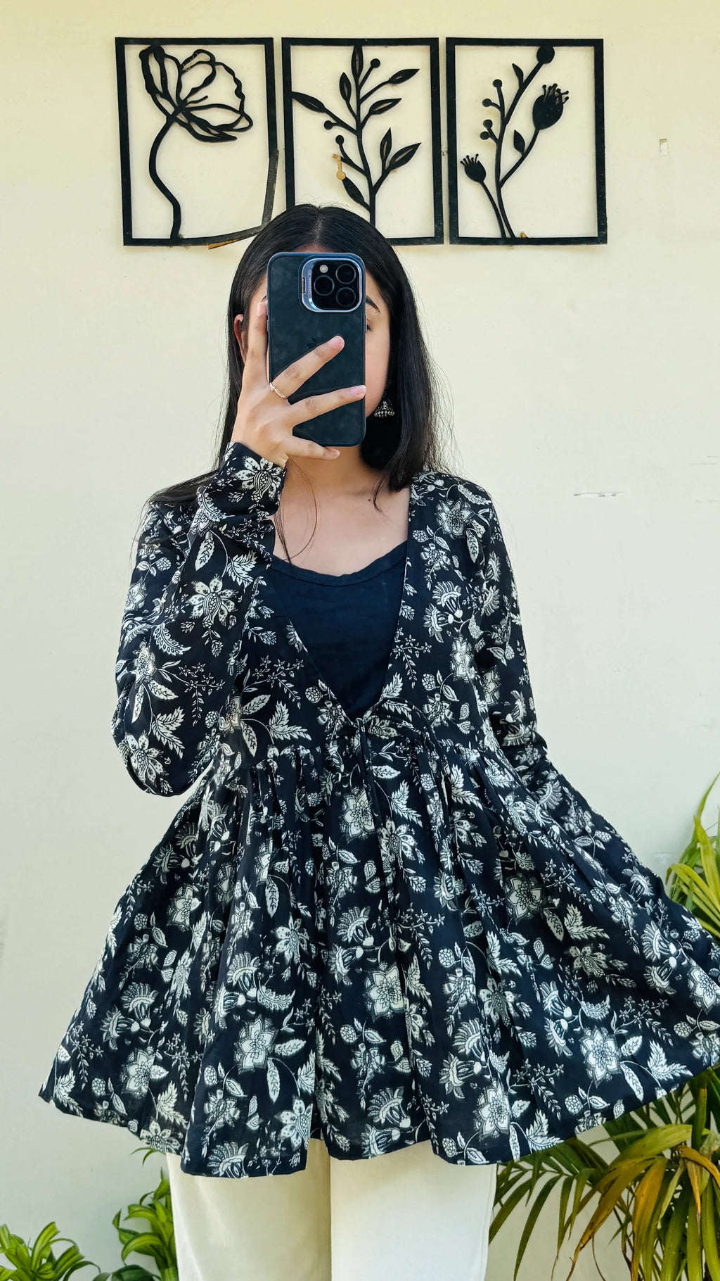 Cotton Flared Black Shrug Kurti - Dolled Up