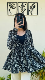 Cotton Flared Black Shrug Kurti - Dolled Up