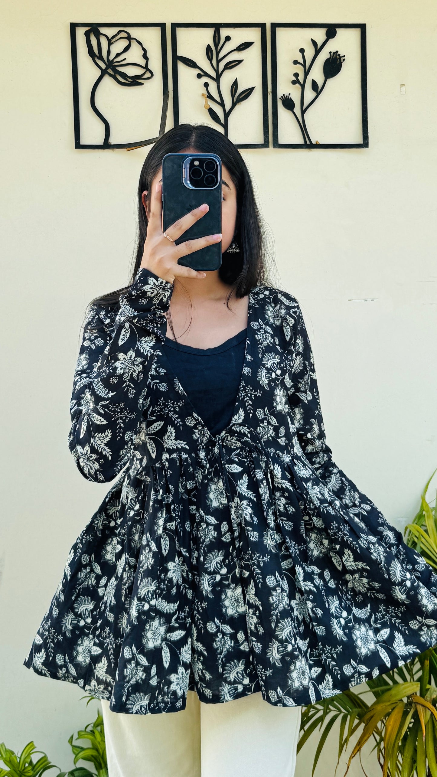 Cotton Flared Black Shrug Kurti