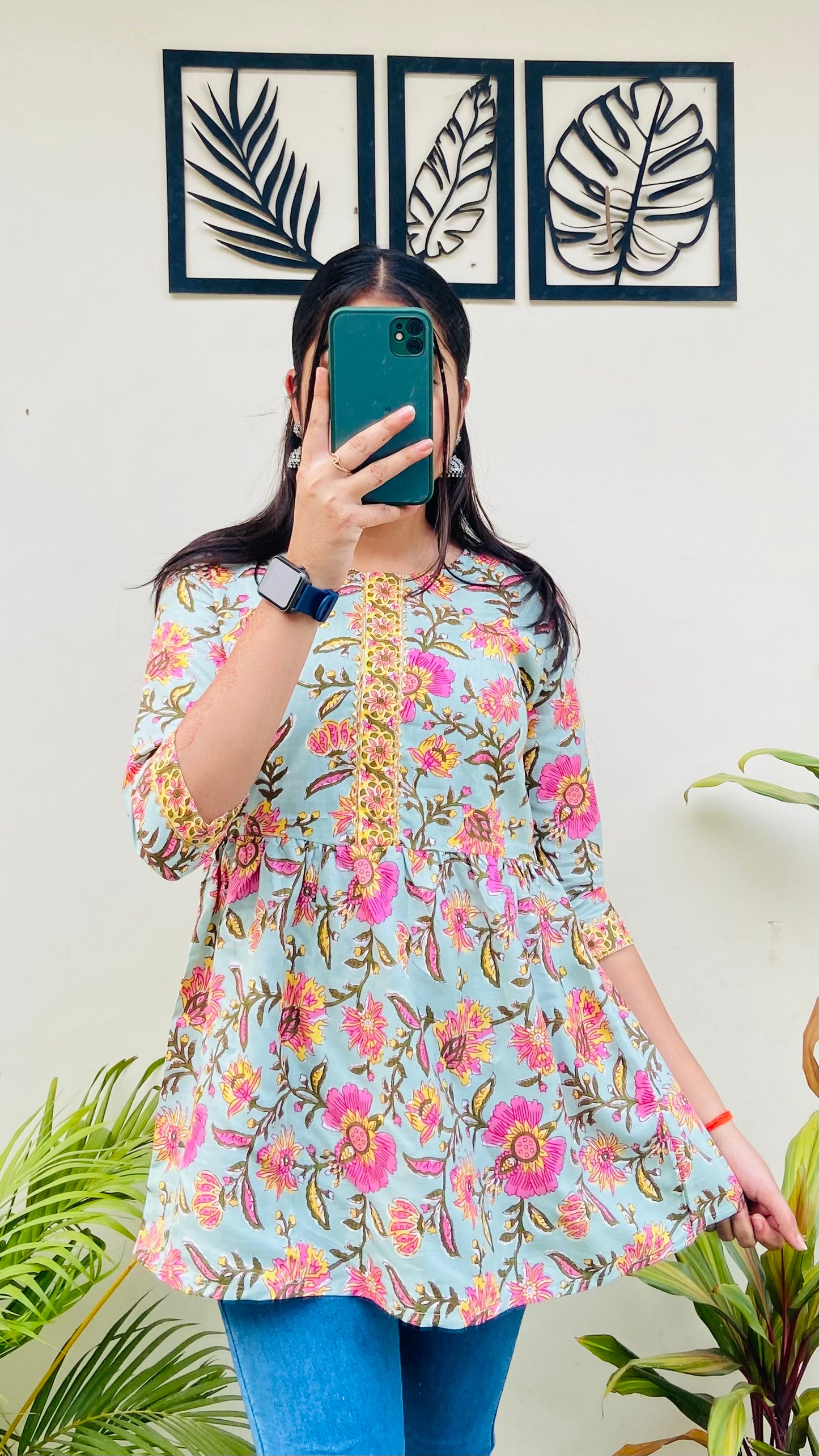 Pista Green Cotton Printed Short Top