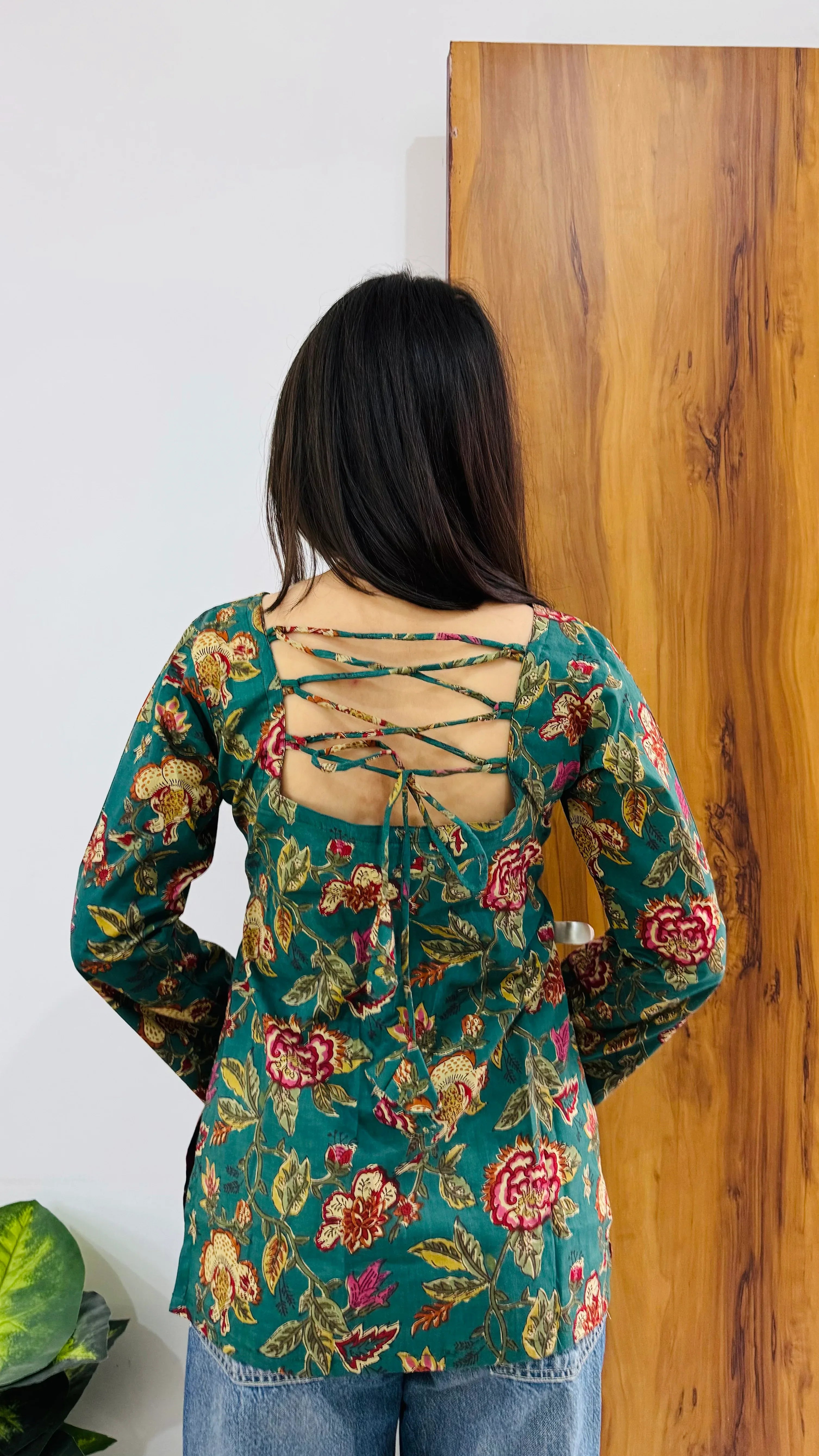 Cotton Bell Sleeves Back Crisscross design Short Kurtii - Dolled Up