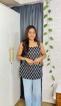 Cotton Black Sleeveless Short Kurti - Dolled Up