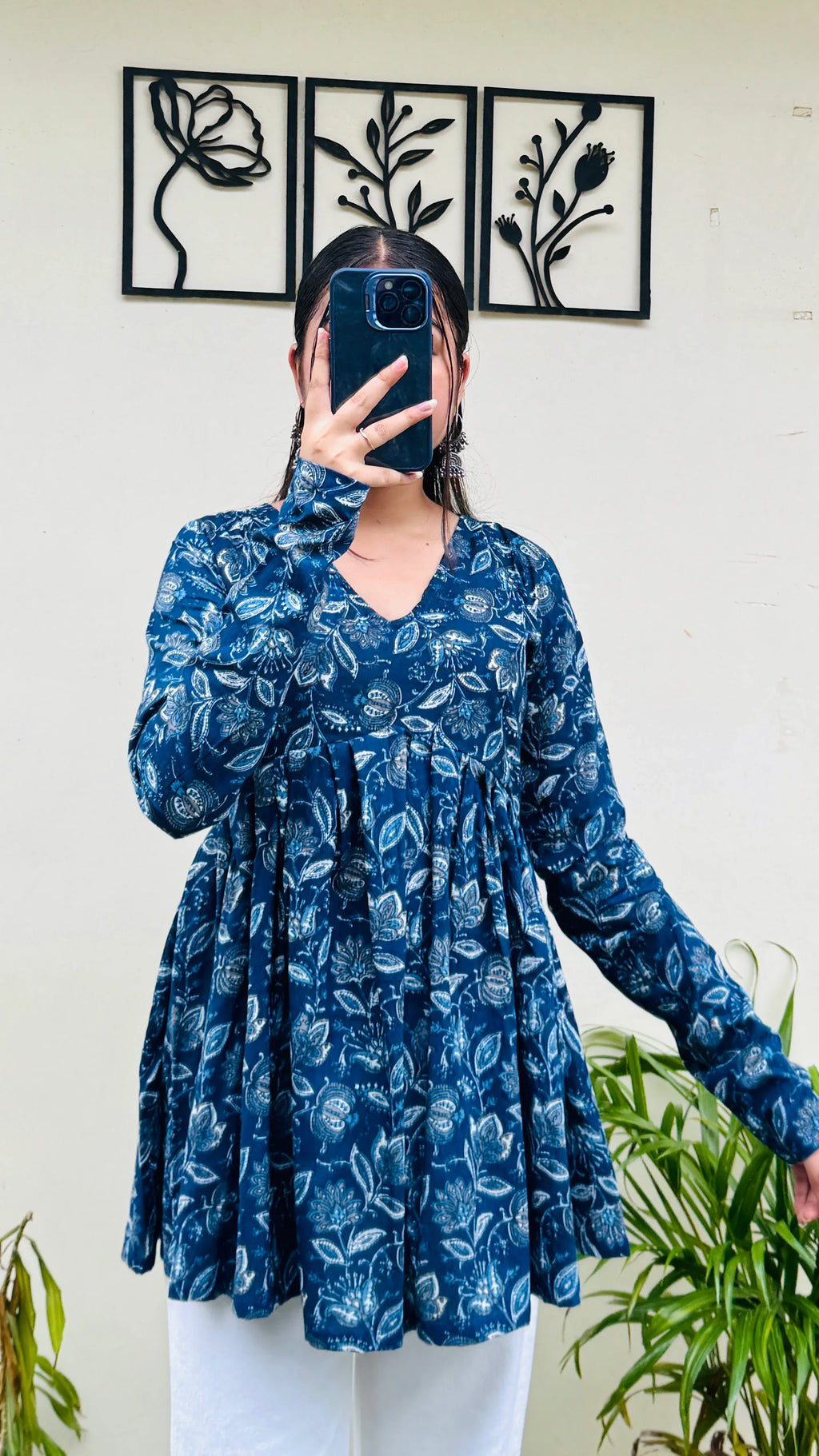 Cotton Flared Blue Aliacut Floral Print Peplum Top - Dolled Up