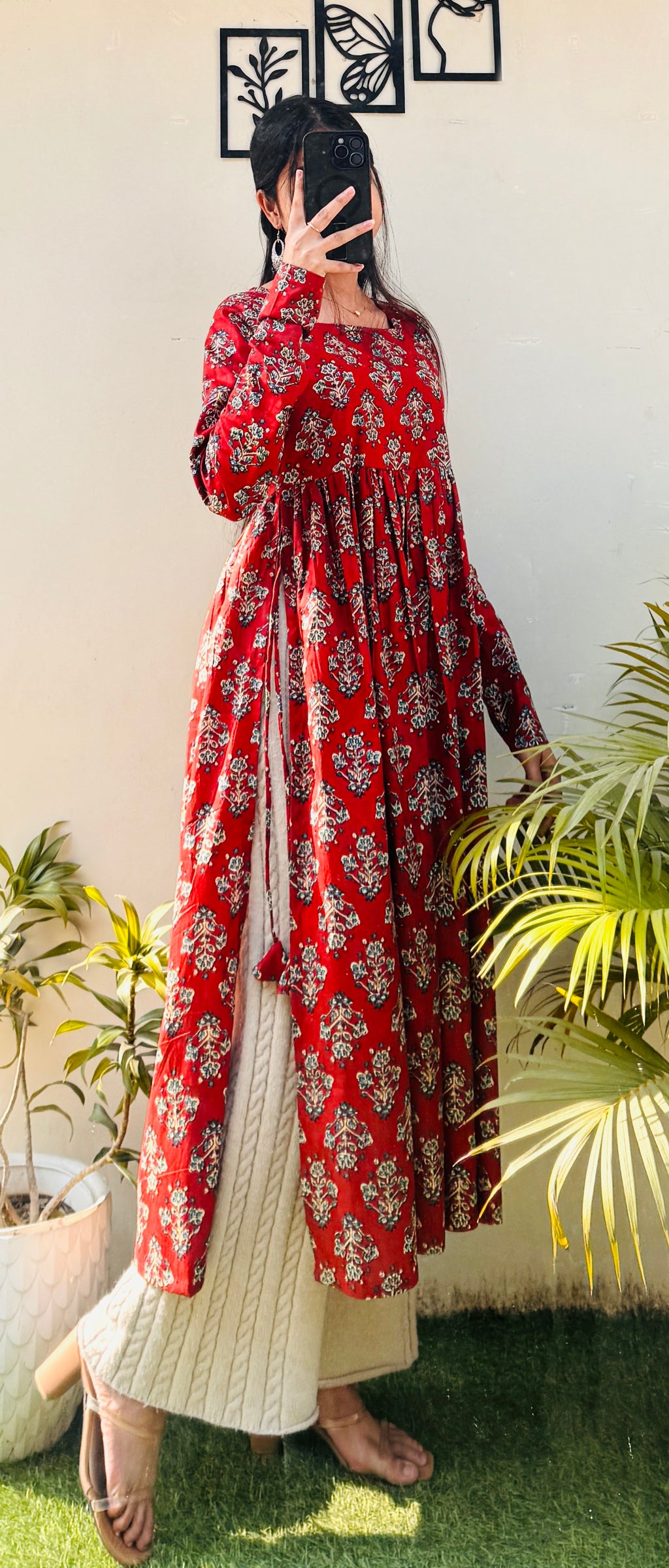 Cotton Full Sleeve Brown Colour Nyra Cut Long Kurti