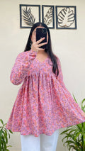 Cotton Flared Baby Pink Aliacut Printed Peplum Top - Dolled Up