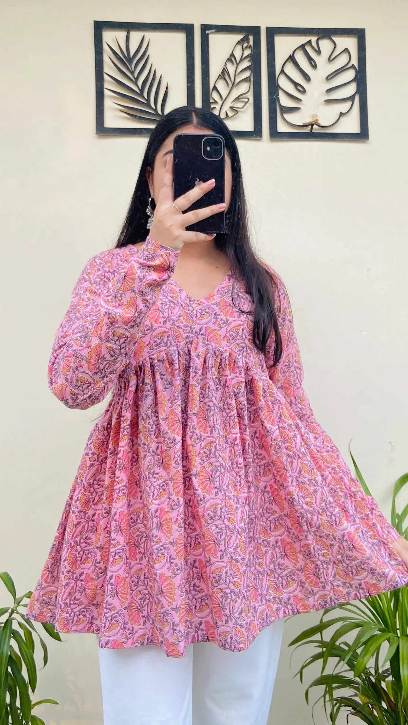 Cotton Flared Baby Pink Aliacut Printed Peplum Top - Dolled Up