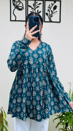 Cotton Flared Aliacut Floral Print Peplum Top - Dolled Up