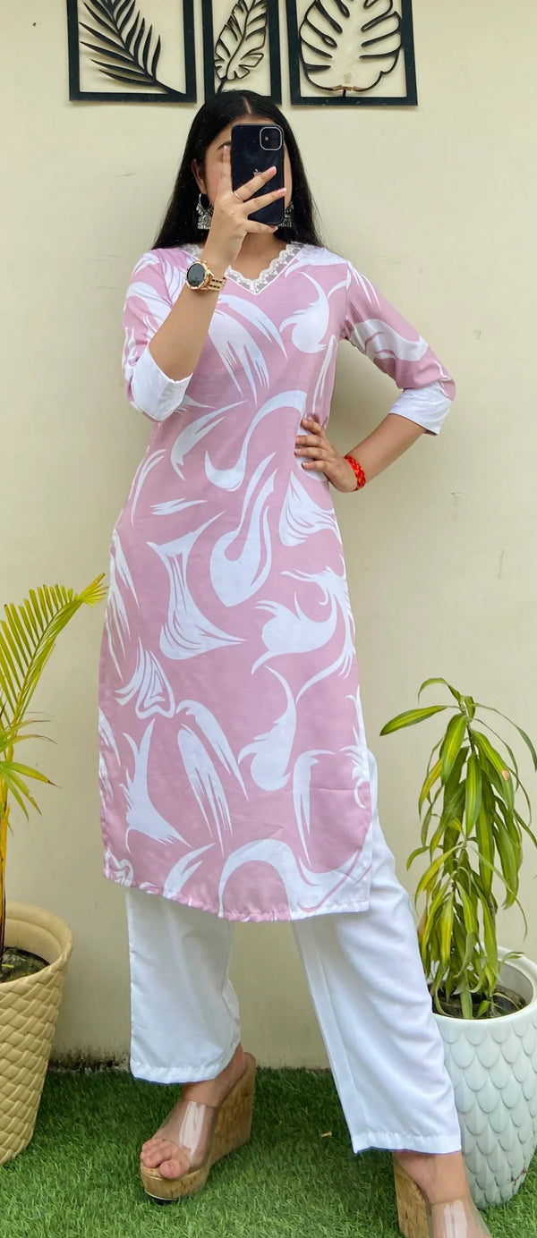 Cotton Kurti Pant Set With Neck Lace Pattern
Perfect for office - Dolled Up