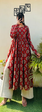 Cotton Full Sleeve Brown Colour Nyra Cut Long Kurti