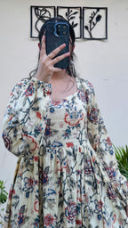 Katha Cotton Cream Balloon Sleeves Long Kurti - Dolled Up