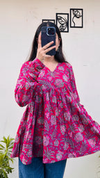 Cotton Flared Printed Aliacut Peplum Top - Dolled Up