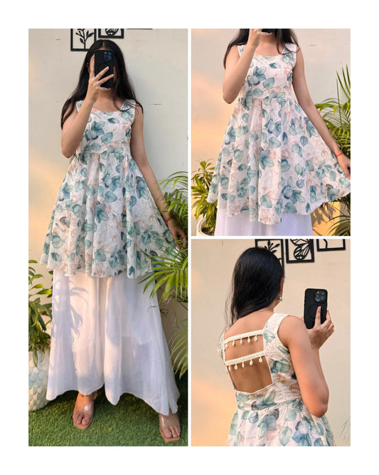 Hakoba Flared Short Kurti With Back Lace Detailing - Dolled Up