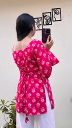 Cotton Dark Pink Square Neck Corset Back Short Kurti - Dolled Up