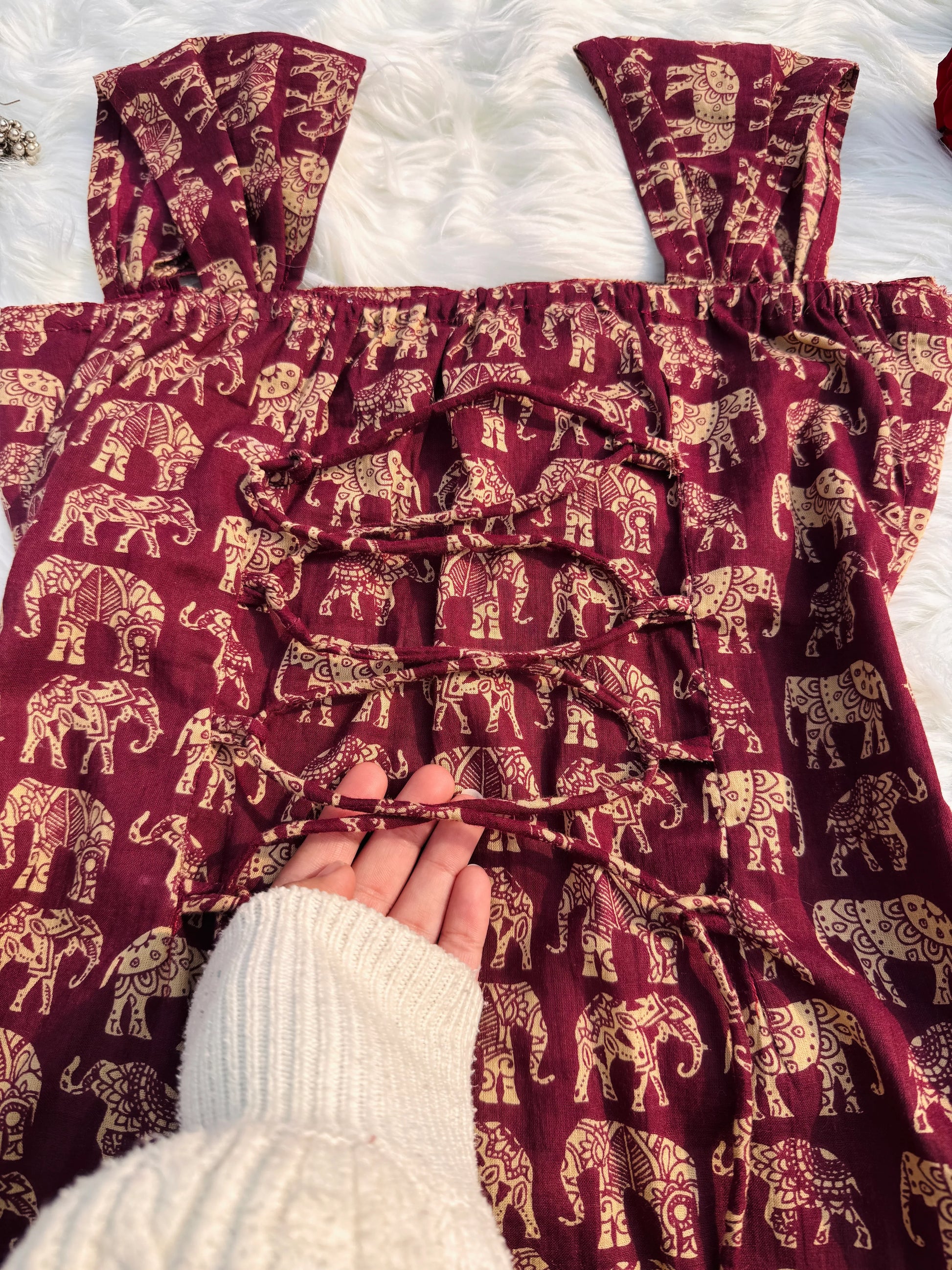 Beautiful Elephant Print Corset Back Sleeveless Kurti - Dolled Up