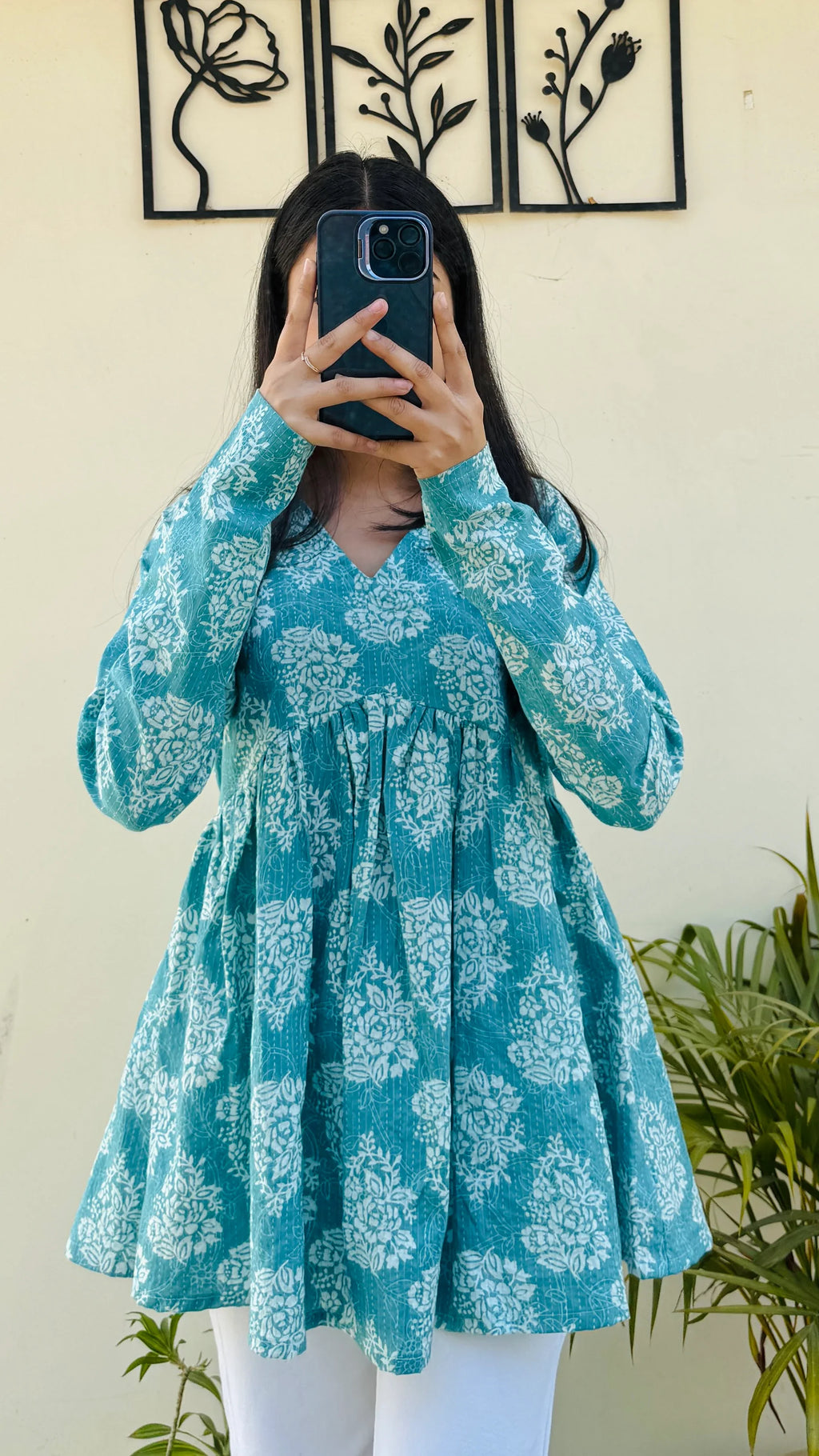 Katha Cotton Blue Flared Floral Print Aliacut Peplum Top - Dolled Up