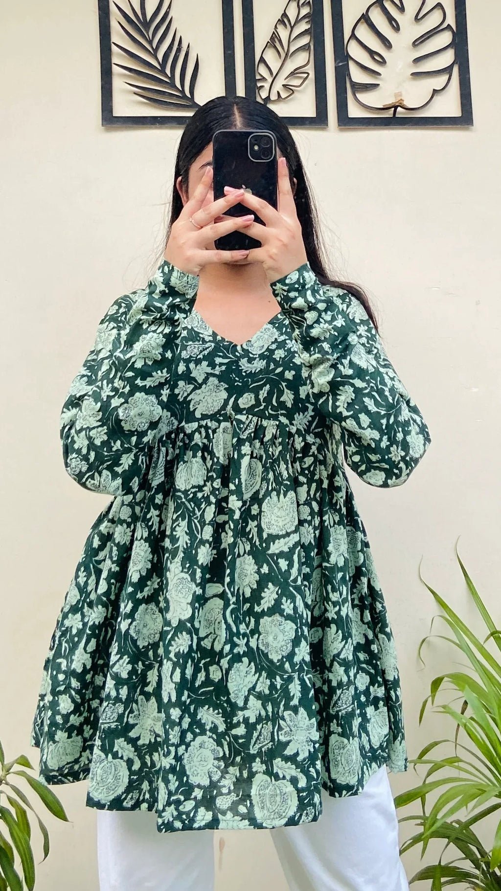 Cotton Flared Olive Green Printed Aliacut Peplum Top - Dolled Up