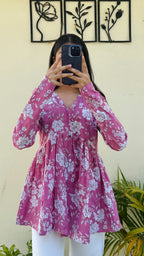 Cotton Flared Floral Print Aliacut Peplum Top - Dolled Up