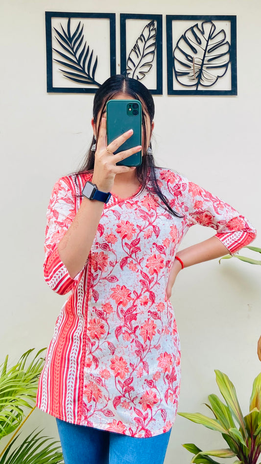 Peach Cotton Short Kurti