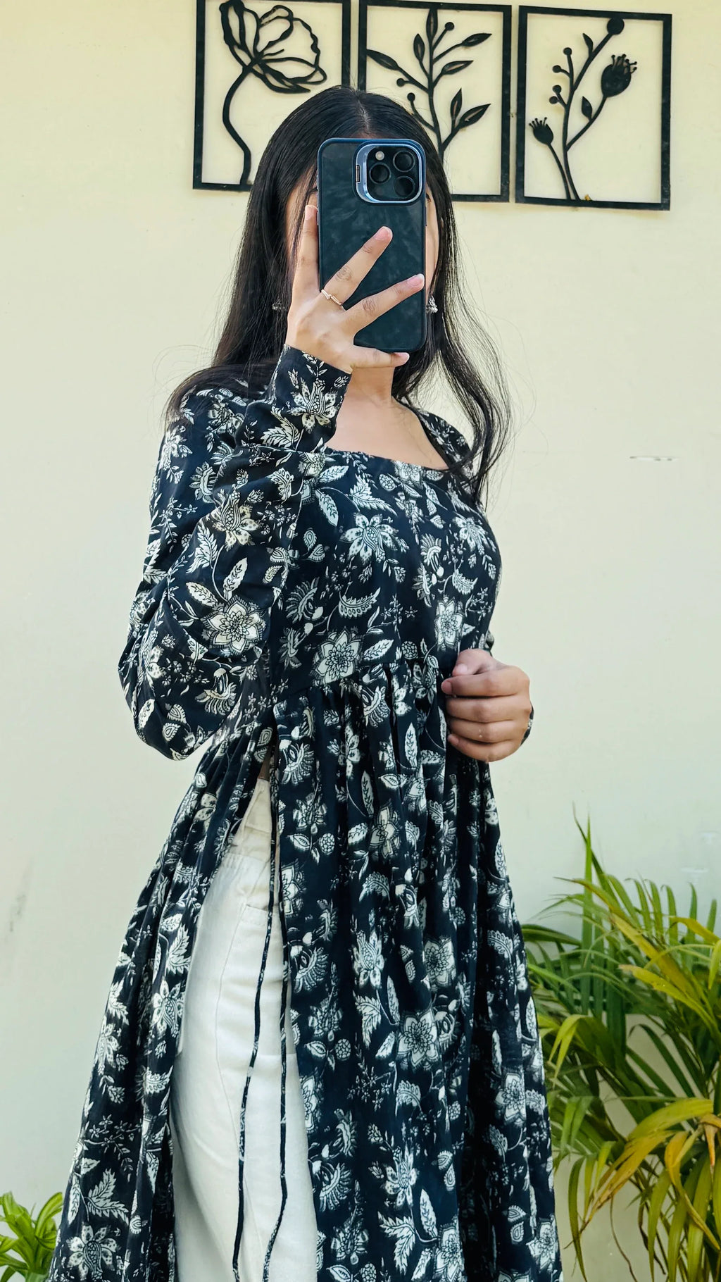 Cotton Full Sleeve Black Nyra Cut Long Kurti - Dolled Up