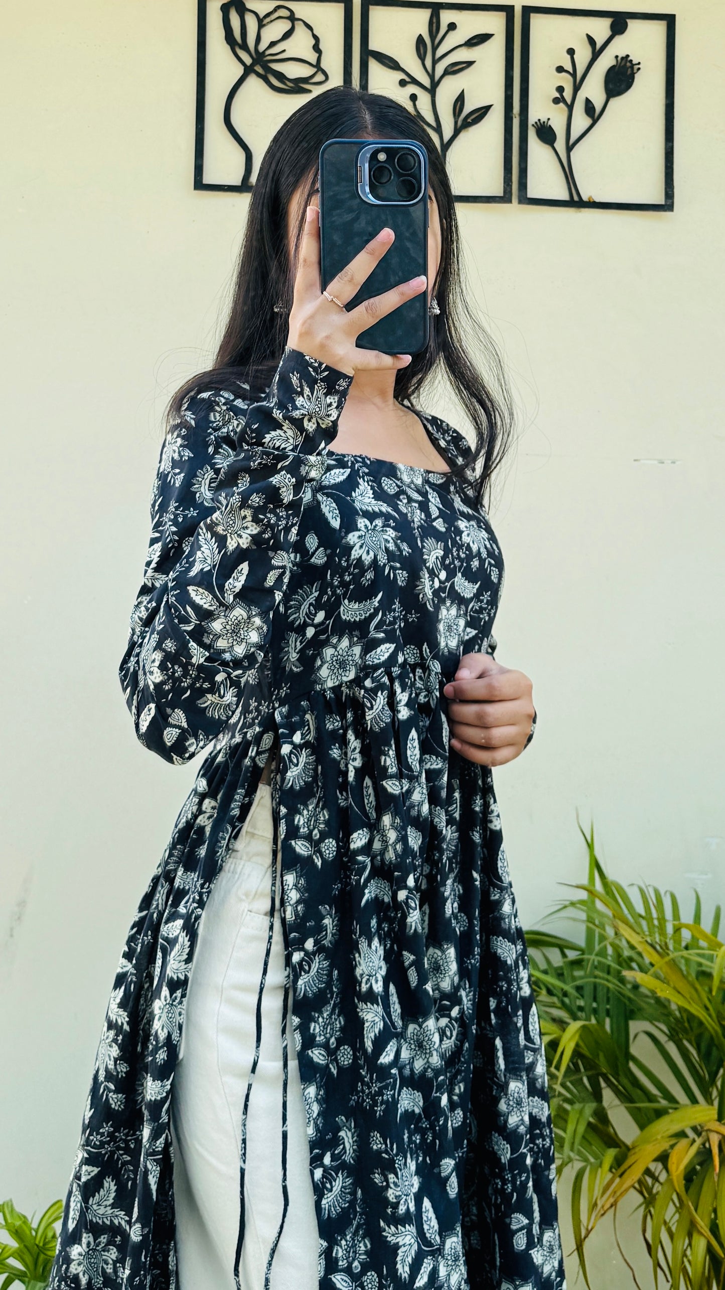 Cotton Full Sleeve Black Nyra Cut Long Kurti