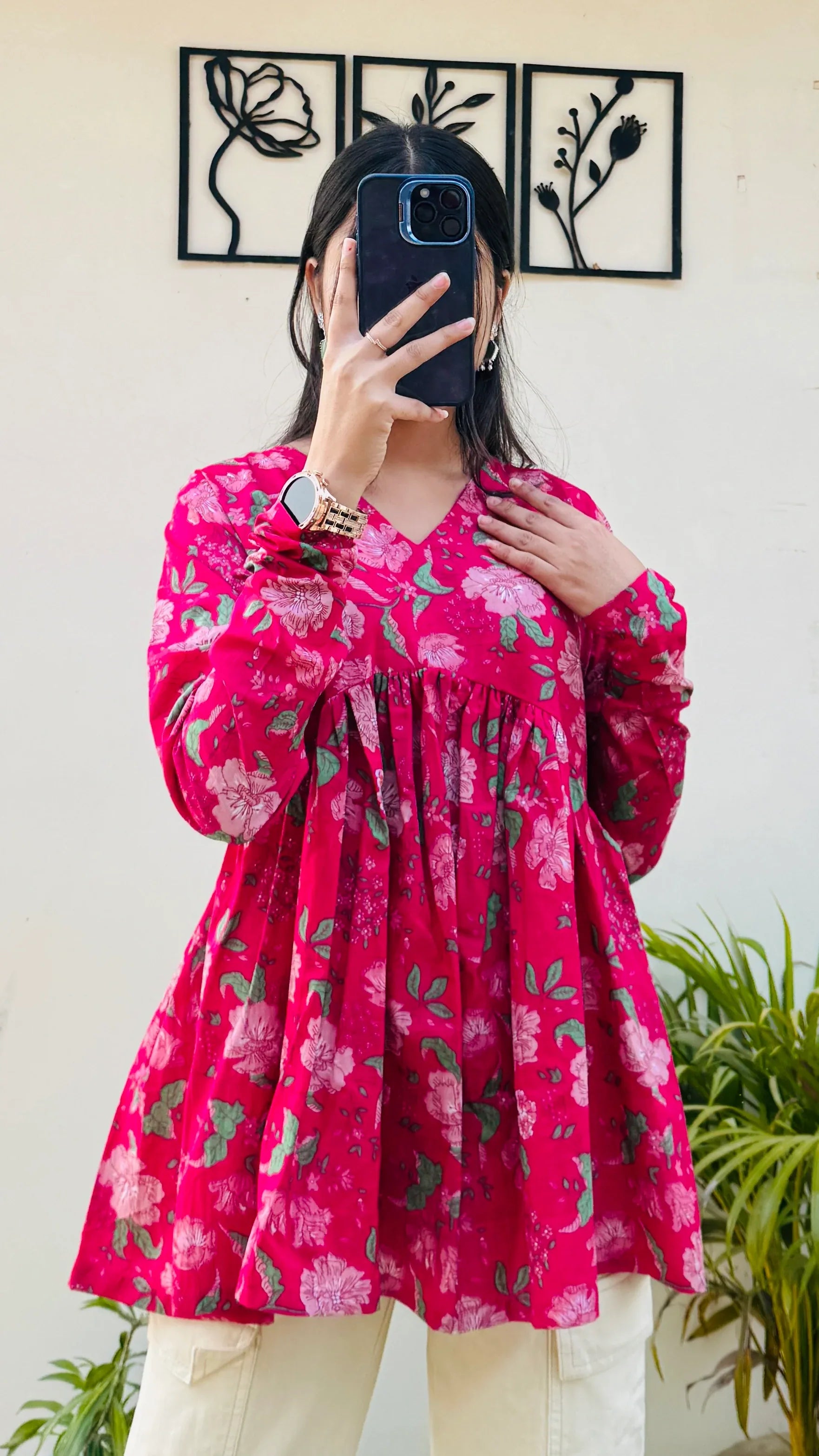 Cotton Pink Flared Floral Print Aliacut Peplum Top - Dolled Up