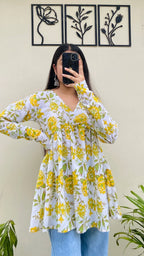Cotton Flared Floral Print Aliacut Peplum Top - Dolled Up