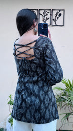 Cotton Bell Sleeves Back Crisscross design Short Kurti - Dolled Up