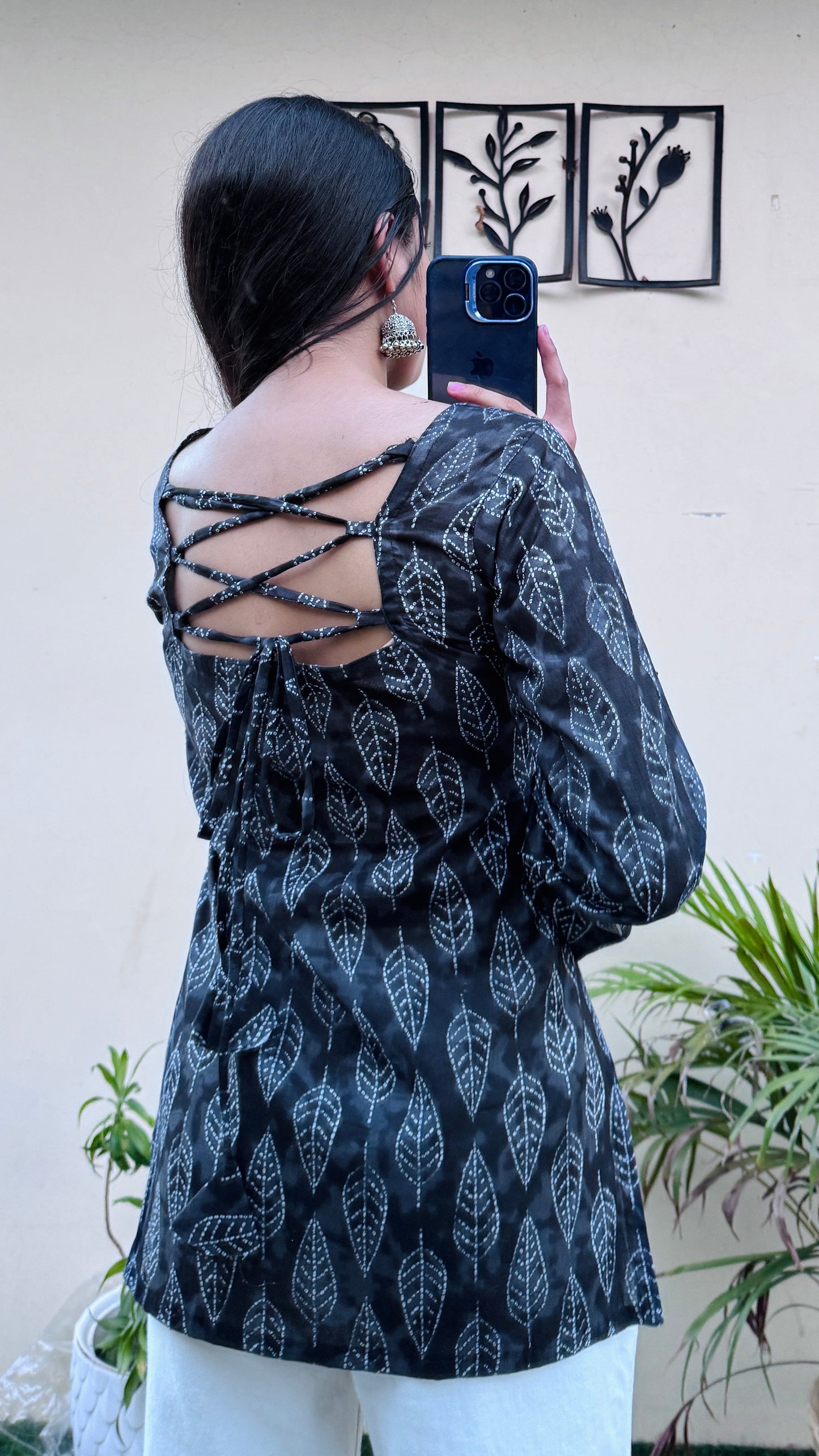 Cotton Bell Sleeves Back Crisscross design Short Kurti