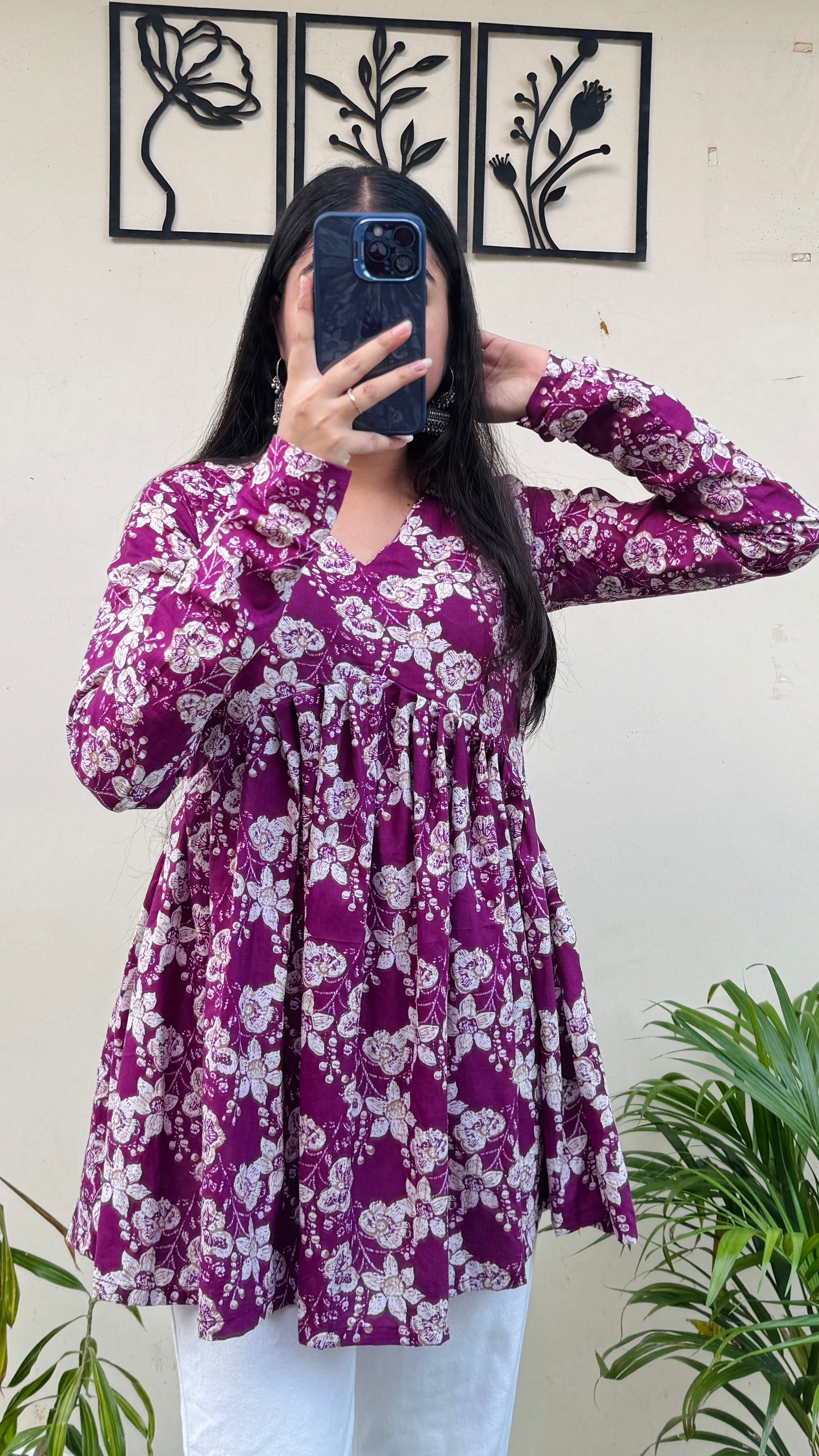 Cotton Flared Floral Print Aliacut Peplum Top