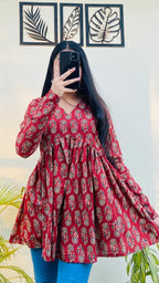 Cotton Flared Floral Print Aliacut Peplum Top - Dolled Up