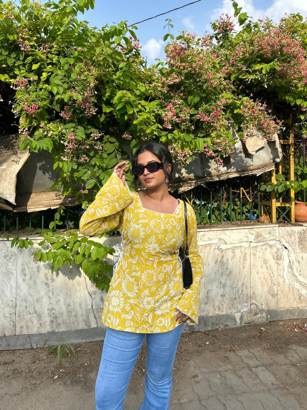 Pooja ~ Cotton Square Neck Side Corset Short Kurti