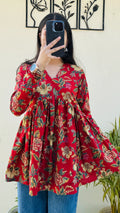 Cotton Flared Floral Print Aliacut Peplum Top - Dolled Up