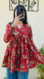 Cotton Flared Floral Print Aliacut Peplum Top - Dolled Up